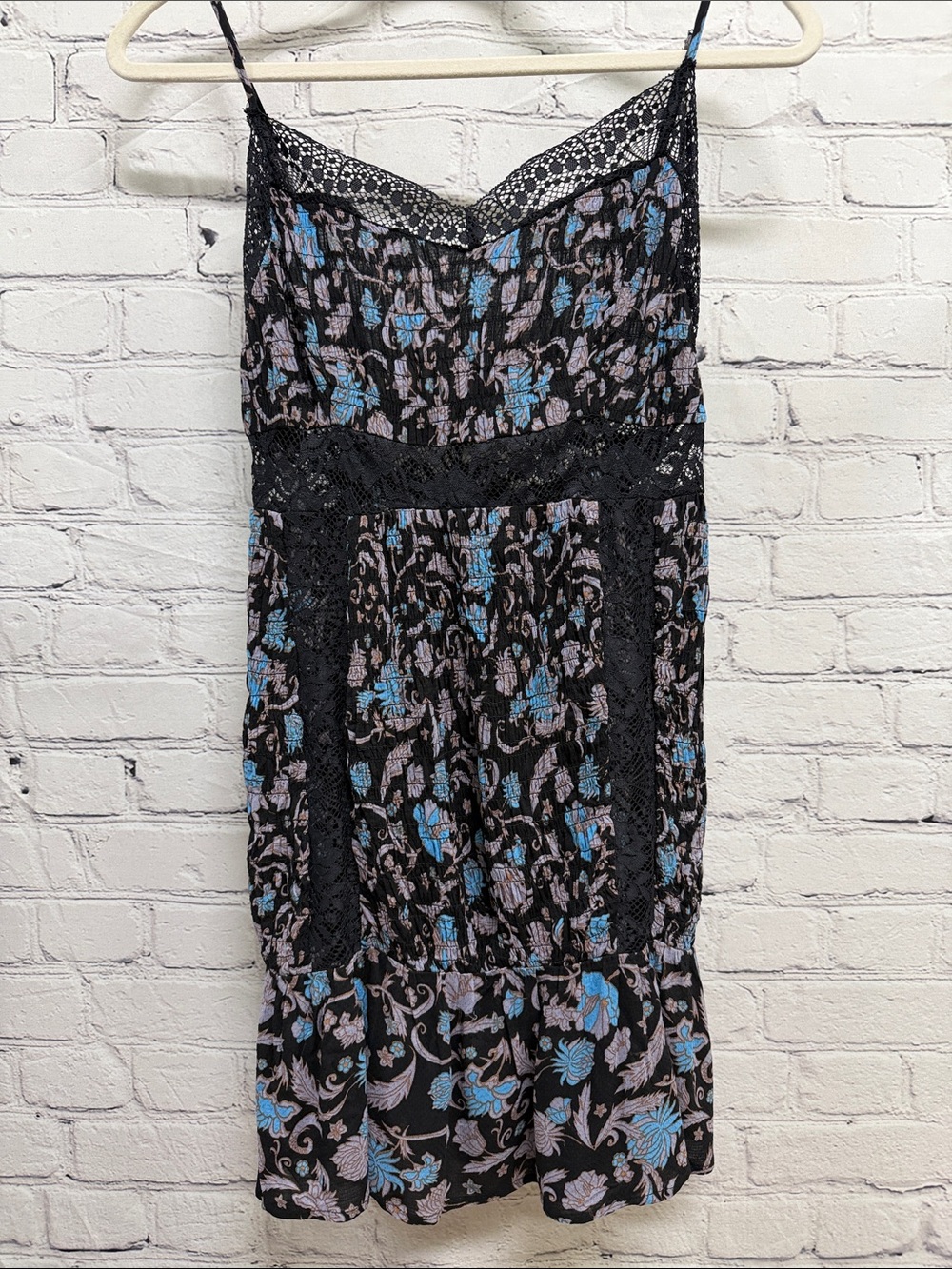 Free People Intimately Last Night Mini Slip Black Multi lace Small